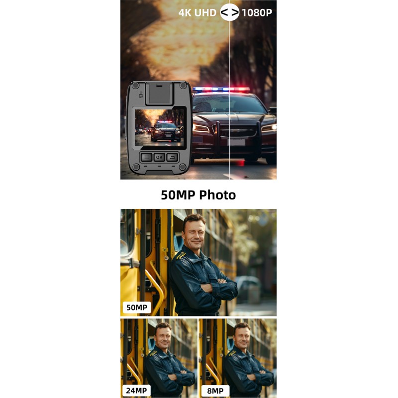 Portable 4K 50MP QHD Body Worn Camera Recorder 2.0 TFT Screen Infrared Night Vision Camera for Security Guard