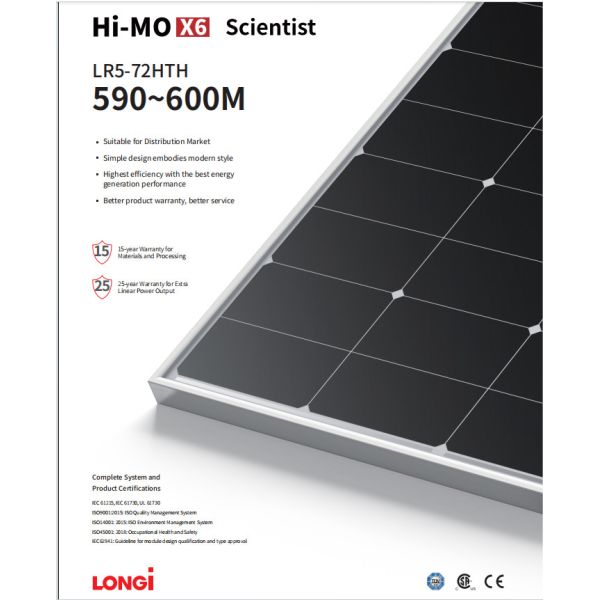 LONGi HPBC N Type Hi-MO X6 565W 570W 575W 580W 585W 585W Solar Panel