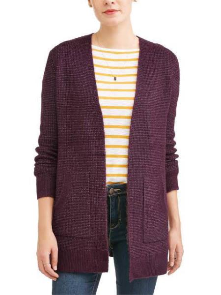 Purple Womens Long Cardigan With Pockets 69% Acrylic 29% Polyester