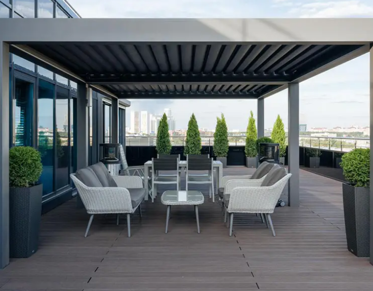 Pergola électrique à support incurvé Gazebo rétractable Pergola électrique en aluminium bioclimatique