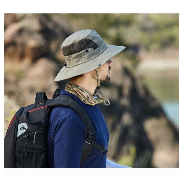 Summer Men'S Outdoor Leisure Big Brim Two Styles Fisherman Hat With Windproof Rope