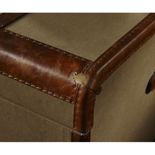 Retro Canvas Lifted Cover Leather Steamer Trunk Coffee Table Copper Nails Decoration