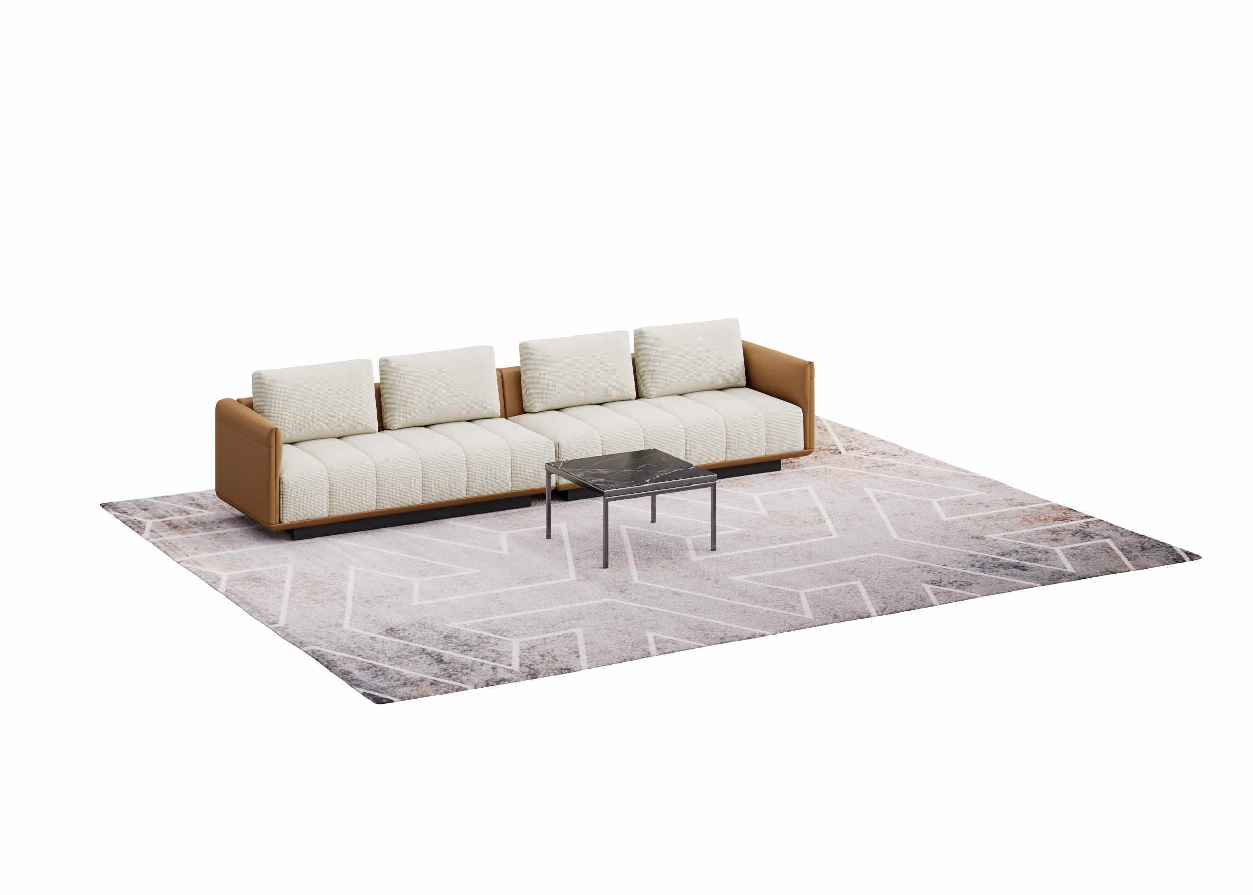 Star II Lounge Sofa Modular with Light Leather, Dark North American Walnut, and Double C-shaped Legs