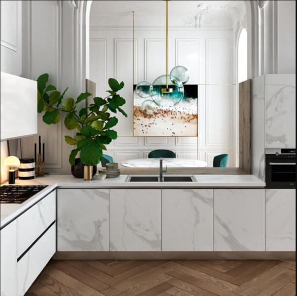 Melamine Finish Modern Modular Kitchen Cabinet L Shape Design