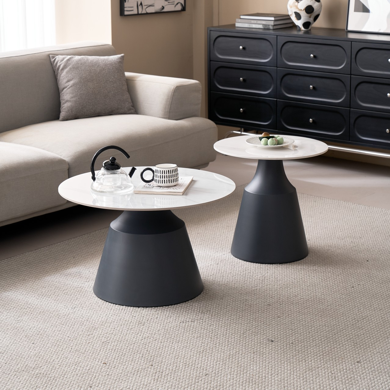 Modern Nordic Style Round Coffee Table Set for Small Spaces Living Room Furniture with Sofa Side Table Balcony