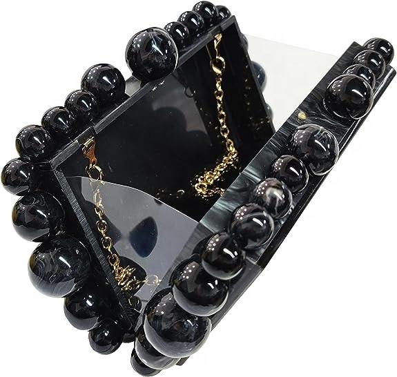 Transparent Shoulder Acrylic Bag Beaded Graceful Satchel Marble Wedding Party