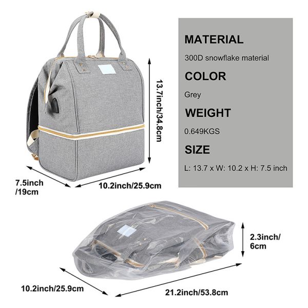 Sac à dos à couches à l'épreuve de l'eau grand sac de voyage pour bébés sac classique gris 10X7X13