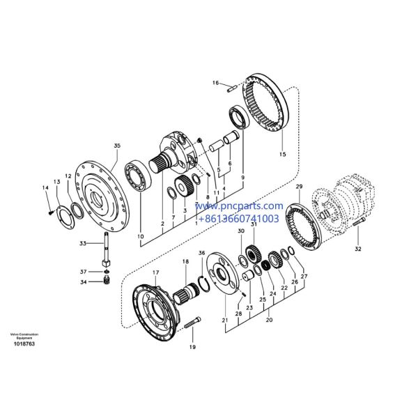 Engranaje de reducción del oscilación de la caja de cambios VOE14542163 Volvo del oscilación de EC240B VOE14566202