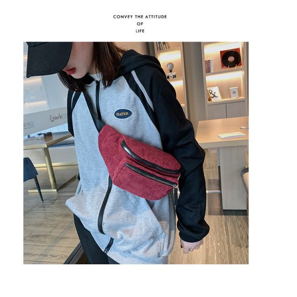 Accepable OEM/ODM Women Waist Bags for Outdoor Sports Running Gym Fanny Pack Corduroy