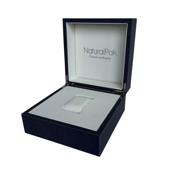 Cream PU Wood Wrist Watch Packaging Box Embossed Logo Watch Box For Men