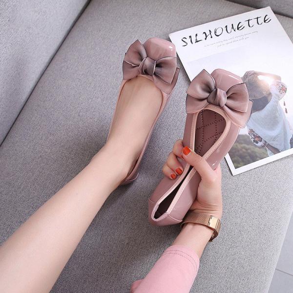 Square Toe Flat Heeled Shoes Ballerina Foldable With Big Bow