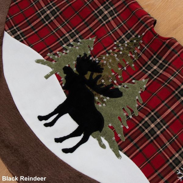 Christmas Tree Skirt, 32 Inches Plaid Tree Skirt with Reindeer, Borwn Faux Fur Border Trim for Xmas Holiday Party Decor