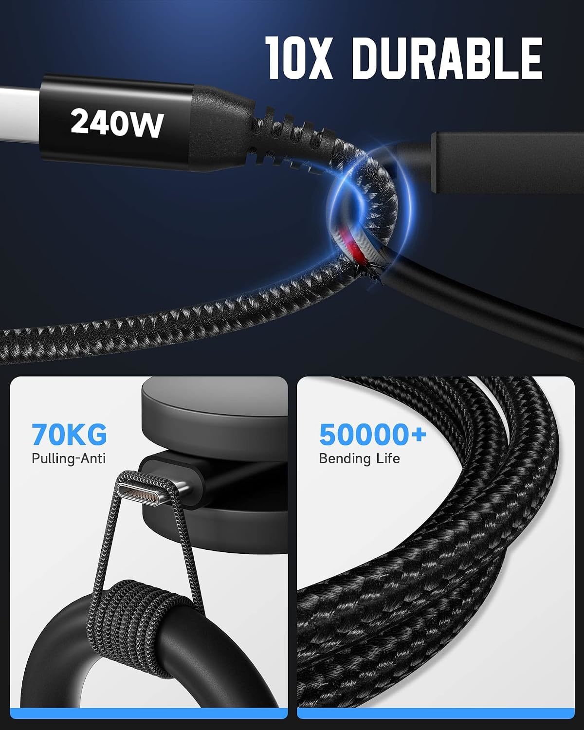 480 Mbps 240W USB C Cable PD 3.1 EPR Quick Charging Cable With E Marker Chip