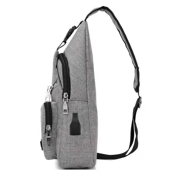 Zipper Closure Canvas USB Charging Anti-Theft Chest Bag for Men on Short Trips