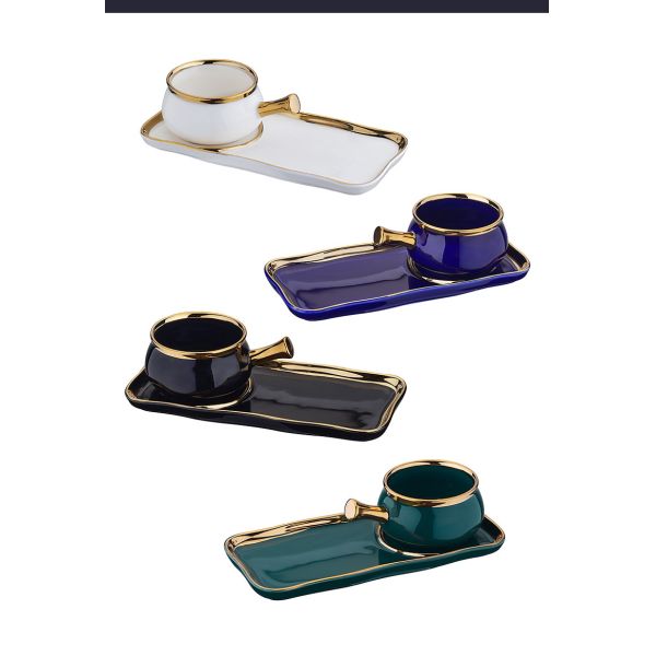 Tea Nordic Gold Rim Ceramic Coffee Cup With Dessert Snack Tray