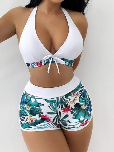 Two Pieces Swimming Suits Bikini Hot Women'S Bikini Swimwear UPF Protection High Waistiest