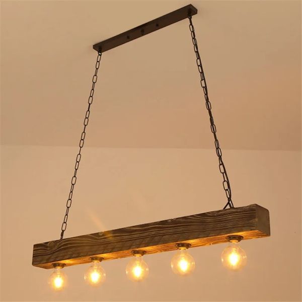 Creative Industrial Style Restaurant Living Room Pendant Light Vintage Solid Wood Chandelier (WH-VP-322)