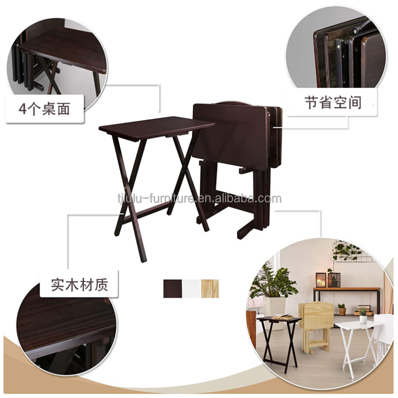 Mesa de comedor plegable de madera sólida para estudio y portabilidad en ambientes al aire libre