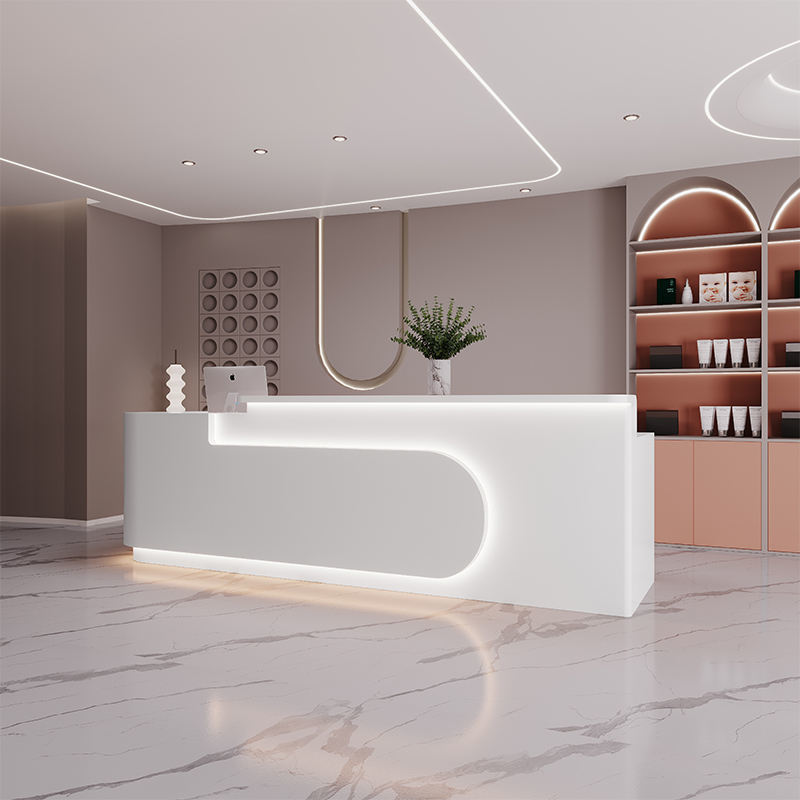 Luxury Wooden Reception Counter with Marble Inlay for High-End Boutique