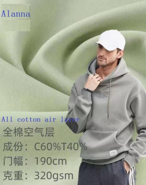 Cotton air layer Fabrics with 32s Combed Cotton yarn Environmental protection dyeing high color fastness for Sports wear