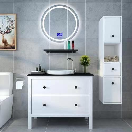 Wall Hung PVC Bathroom Cabinet Vanity With Vessel Sink Toilet White Rectangle 36 x 22