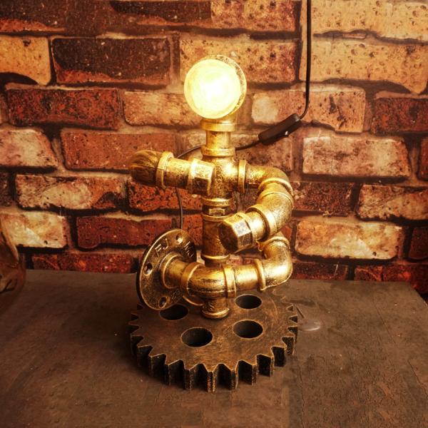 Iron gear steam punk Loft table lights wood lights robot retro vintage bedroom table lamp(WH-VTB-32)