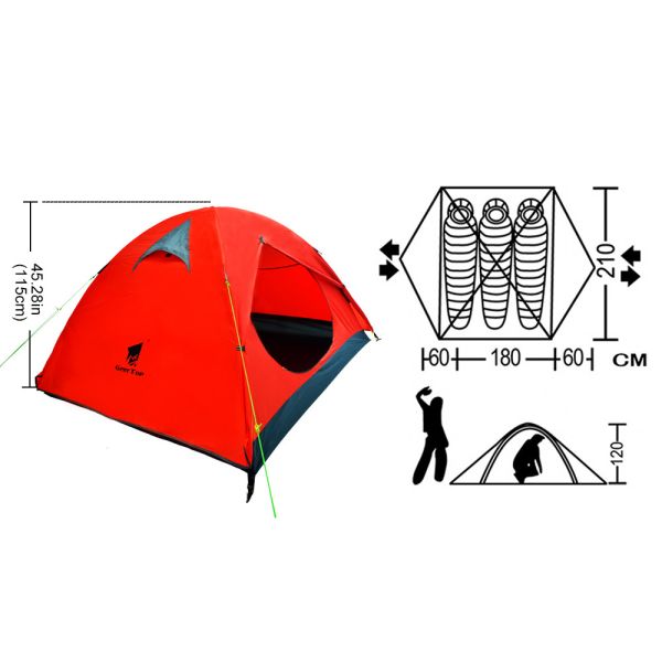 Red Elastic Rope 3 Person 210x120cm Outdoor Camping Tent