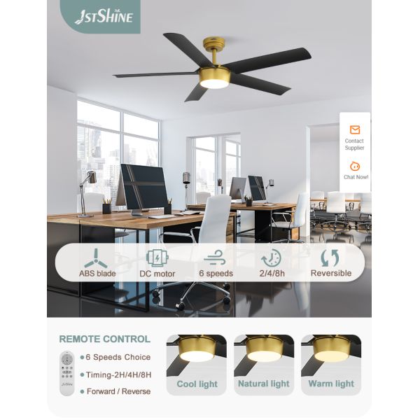 Ventilador de teto de motor de corrente contínua de 52 polegadas Ventilador de baixo watt decorativo moderno com controle remoto e 10-