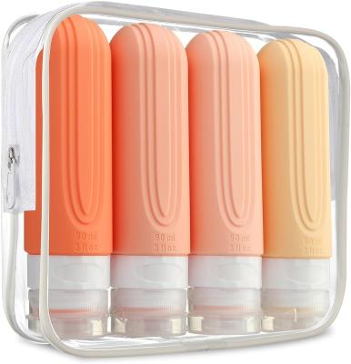 Bouteille de voyage en silicone essentiel rose 90 ml pour les articles de toilette