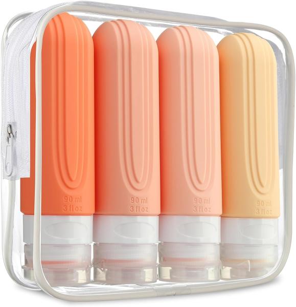Bouteille de voyage en silicone essentiel rose 90 ml pour les articles de toilette