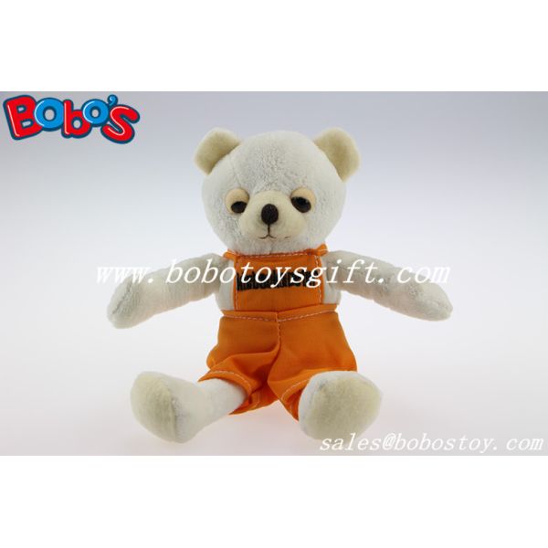 6White soft plush baby bear with orange overalls