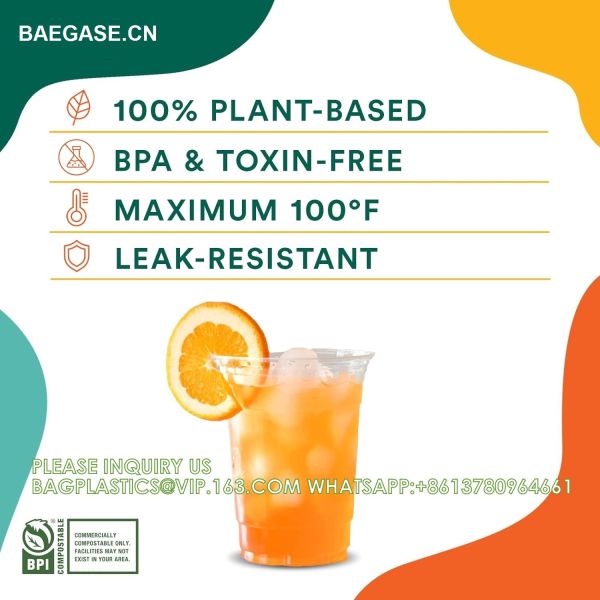 24oz PLA Eco-Friendly Cup With Lid 100% Compostable, Disposable Party Cups Transparent Disposable 8oz 12oz 16oz