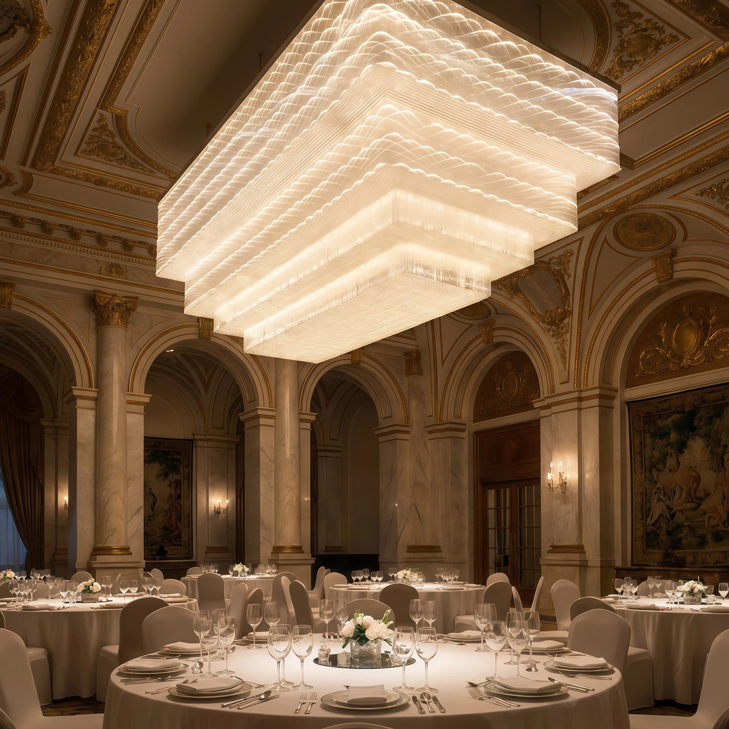 JYLIGHTING Luxury Tiered Rectangular Crystal Chandelier, Custom Metal‑Framed Ceiling Lamp for Grand Lobby and Commercial Interior Projects