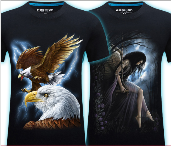 Summer Men's 3D Personality T-shirt Short Sleeve Stereo Wolf Head Pattern Big Size Gain/ Garment