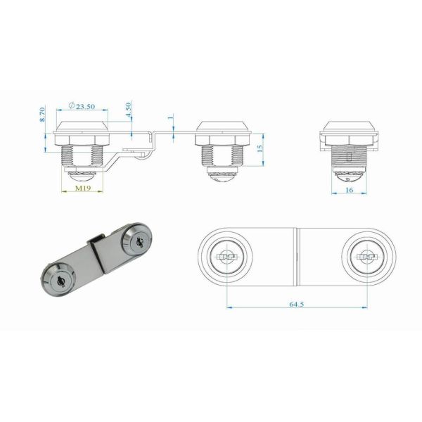 225 Cabinet Swing Glass Door Lock for Double doors