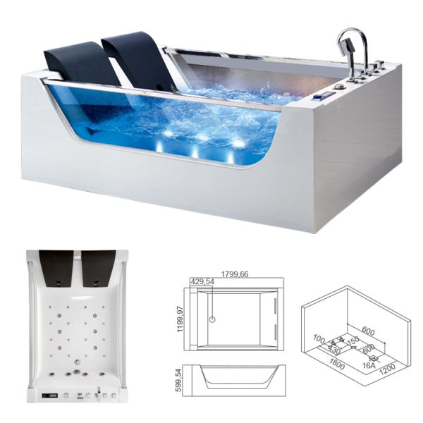 выпущенная струю ванна спа массажа гидролечения 1.8m для 2 Freestanding