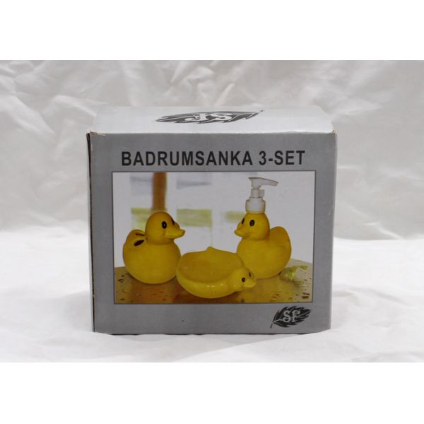 Dolomite Duck Bathroom Set , Ceramic Toothbrush Holder Lotion Dispenser Soap Dish