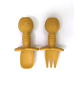 Short Handle Eco Spoon And Fork Silicone Infant Spoons For Baby Dining With Size Is 9.5x9.5x4 Cm And Weight Is 48 Gram