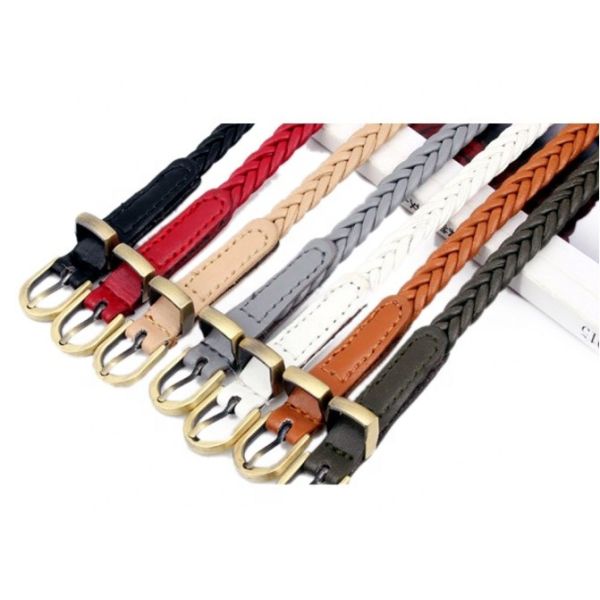 PU Faux Braided Fabric Belt Leather 0.8cm Handmade Skinny Lady Dress