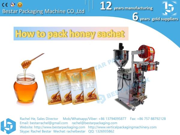 How to pack honey sachet (Bestar small liquid 3 side seal packaging machine) BSTV-160S