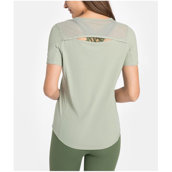 Athletic Ladies Yoga Tops / Short Sleeve Workout Shirts With Breathable Mesh