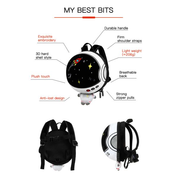 Sacs d'école pour enfants en EVA 3D super mignons, sac à dos anti-perte, sac à dos brodé astronaute