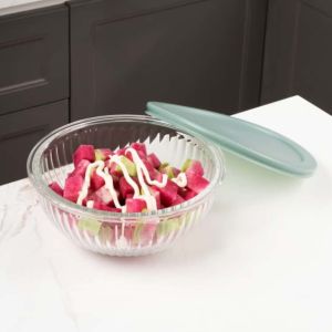 Stackable Nestable High Borosilicate Glass Mixing Bowl with PP Lock Lid for Food Prep and Storage