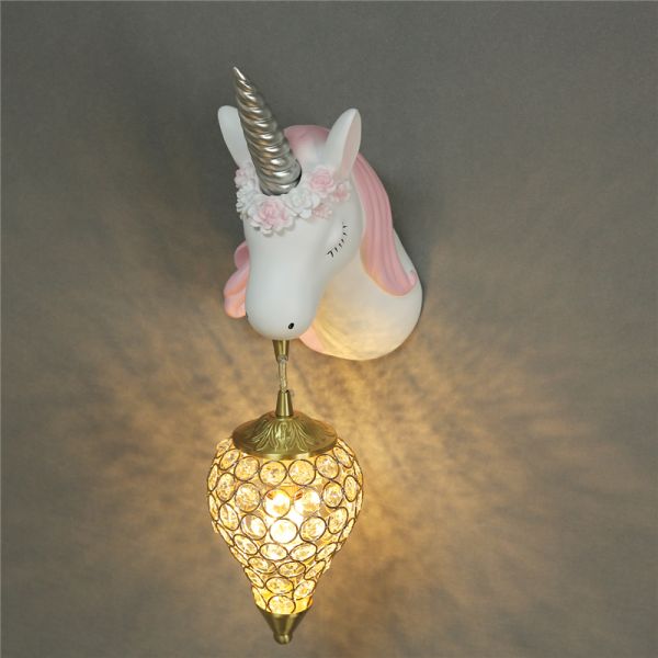 Creative Cartoon Unicorn Lamp Pink Children's Room Decor Unicorn Beside Wall Lamp (WH-VR-73)