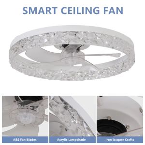 vente en gros, fabricant, usine, lot, sur mesure, personnalisé Moderne Ventilateur de plafond en acrylique Lumière Télécommande Dimmable LED Lustre 6 Vitesses Moteur Silencieux Montage Encastré Pour Salon Chambre