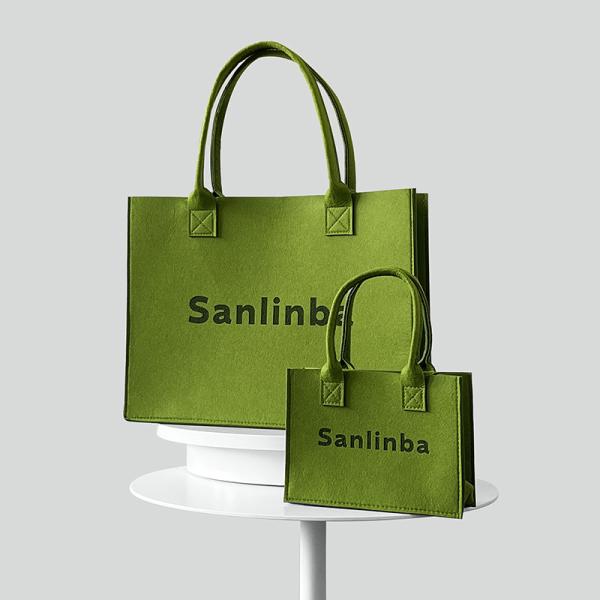 Fashionable Splicing Colors Accept Custom Logo Gift Tote Bag Felt Clothes Shopping Custom Rpet Felt Tote Bag Large Capacity Folding Eco Shopping Bag Gift Reusable Shopping Bags