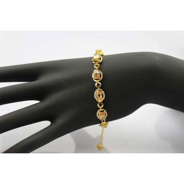 Gold Plated Silver with 5x7mm Oval Champagne Citrine and Clear Cubic Zircon Tennis Bracelet(B06CHAMPAGE)