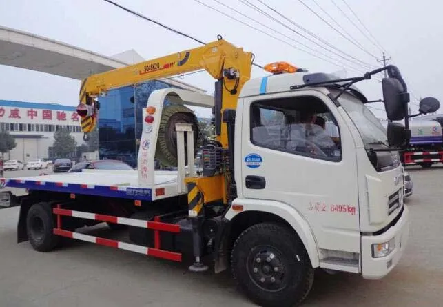 Dongfeng Rollback Tow Truck Mounted Crane Wrecker Flatbed Wheel Lift Car