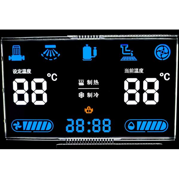 12 O Reloj Negativo VA Pantalla LCD Negro Segmento Dígito Gráfico LCD de vidrio VA Panel para termostato