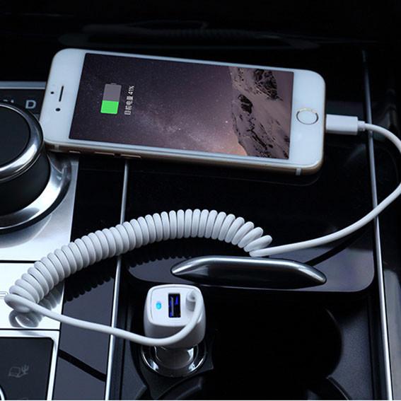 ABS PC Hybrid Car Phone Charger Adapter Elastic Charging Cable With Lighting Port